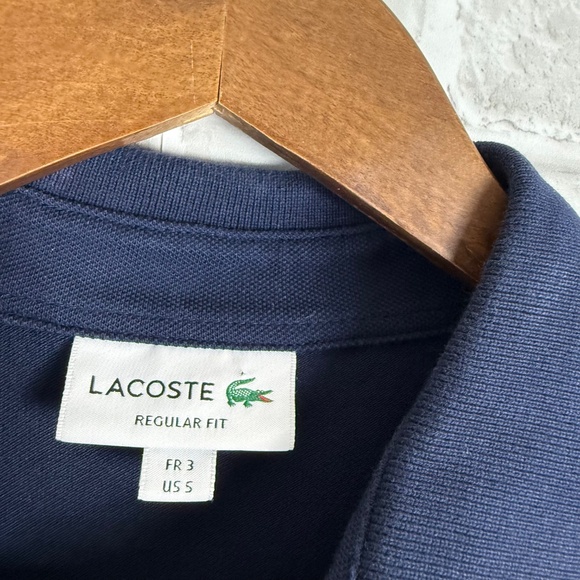 Lacoste Authentic All Navy Blue Hidden Button Collared Polo Shirt Mens 5 / XL - Picture 3 of 8